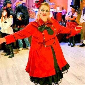 Red & Black Double-Breasted Antique Dress